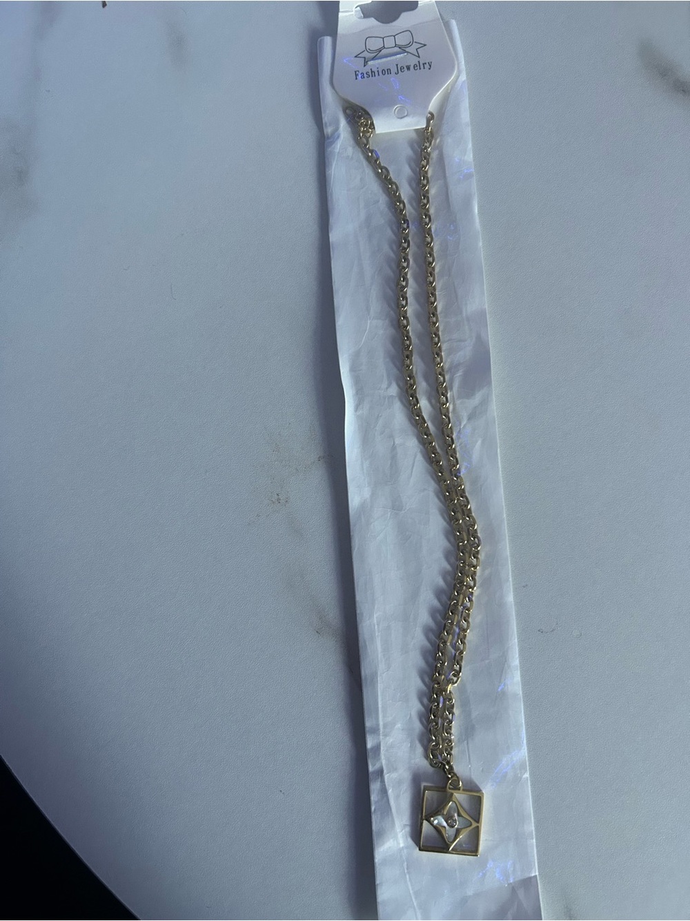 Gold-tone Pendant Chain Necklace with Geometric Charm